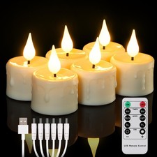 Rechargeable Flameless Tea Lights with Remote Timer, Soft 3D Wick LED Tealigh...