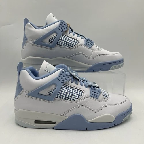 Womens Size 12 Air Jordan 4 Retro White Aluminum Blue Sneakers HV0823 100 NEW