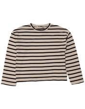 Top donna Zara manica lunga UK 14 medio bianco a righe viscosa CJ08