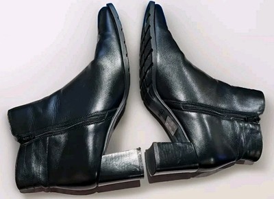 ECCO 5 Black Leather Ankle Booties Chelsea Block Heel Side Zip 6.5 Women 24T