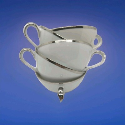 Harmony House China Ware 3853 Simone White Flat Tea Cup Silver Trim Set of 5