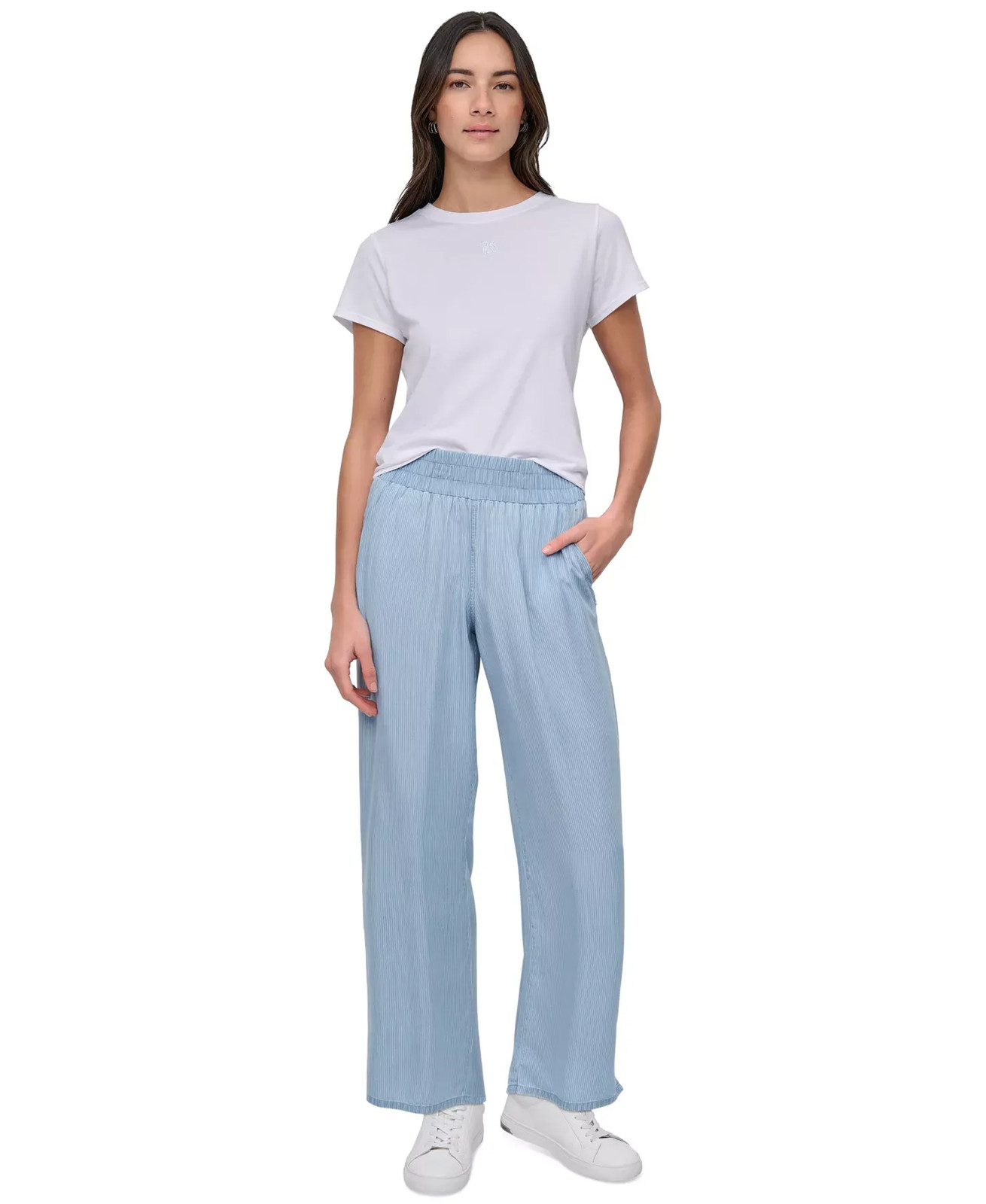 DKNY Jeans Women's Petite Pants PM Chambray Smocked-Waist
