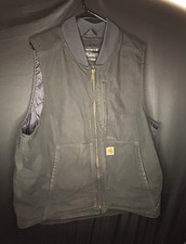 Carhartt Men  s Black Zip Front Lined Workwear Vest, Relaxed Fit L