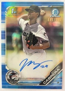 Edward Cabrera 2019 Bowman Chrome Blue Refractor Auto 1st /150 Miami Marlins