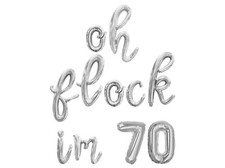 OH FLOCK IM 70 Cursive Letter Balloon Banner - 70th Birthday Party Decorations