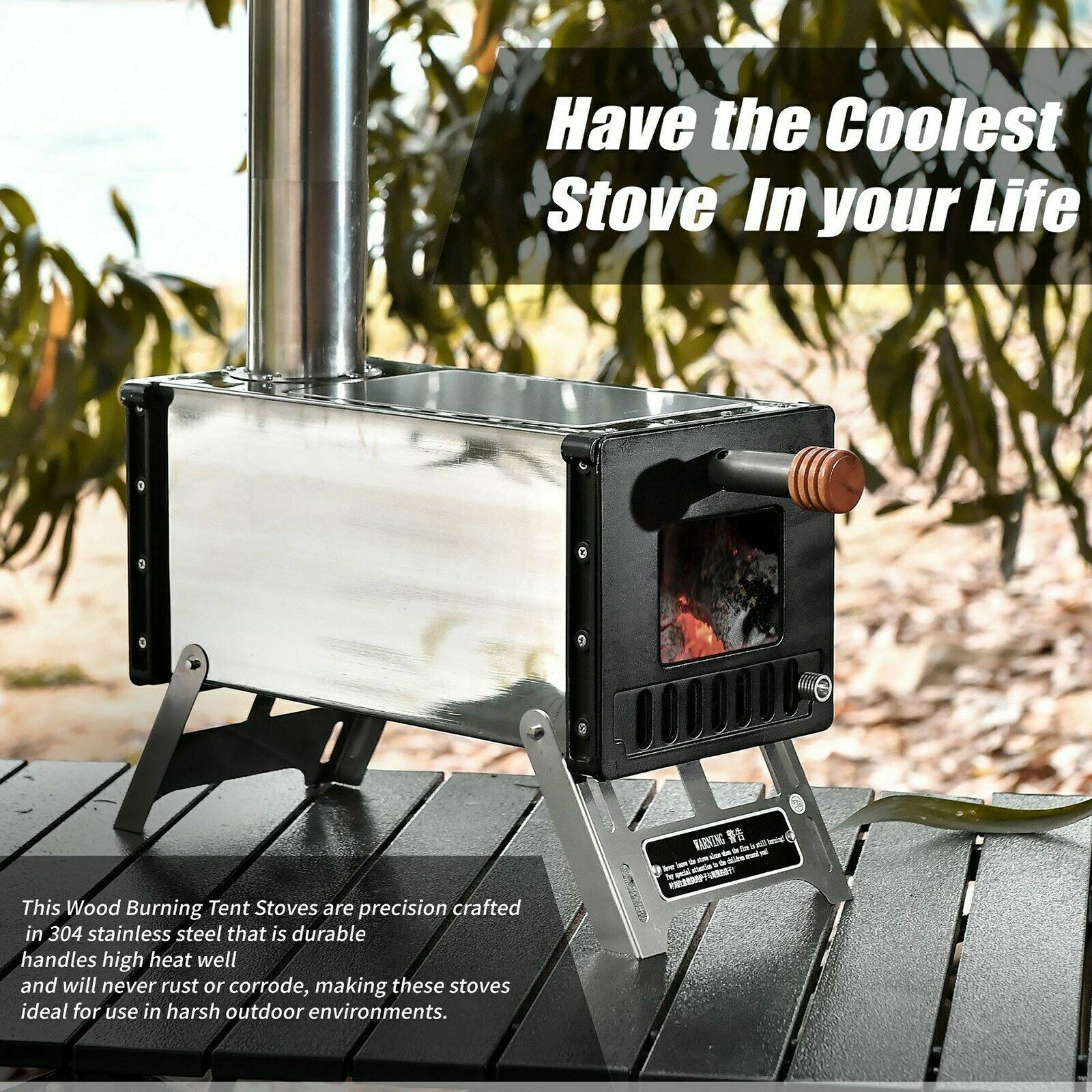 Stainless Steel Tent Wood Stove With Chimney Pipes Portable Camping Burning  For | eBay
