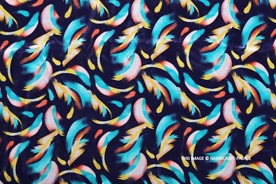 Digital Bedruckt Weich Glänzend Satin Seide Stoff 4.6m Damen Blau Schneiderei - Bild 1 von 4