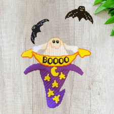 Vintage Plastic Canvas Halloween Ghost Bats Door Hanging