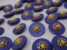 Vintage Blue Floral Emblem Raised 3D Shank Buttons 20mm Lot of 10 B78-10