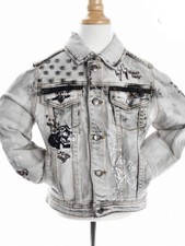 BOYS' 8IGHTH DSTRKT STUDDED GRAY GRAFITTI BIKER STYLE JACKET