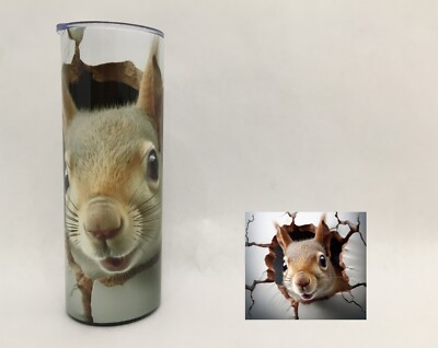 NEW Cute Squirrel Busting Through Wall 20oz Insulated Straight Stainless Tumbler