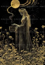 MYSTICAL CERIDWEN ART PRINT, Witchy Gothic Poster, Celtic Welsh Goddess E718