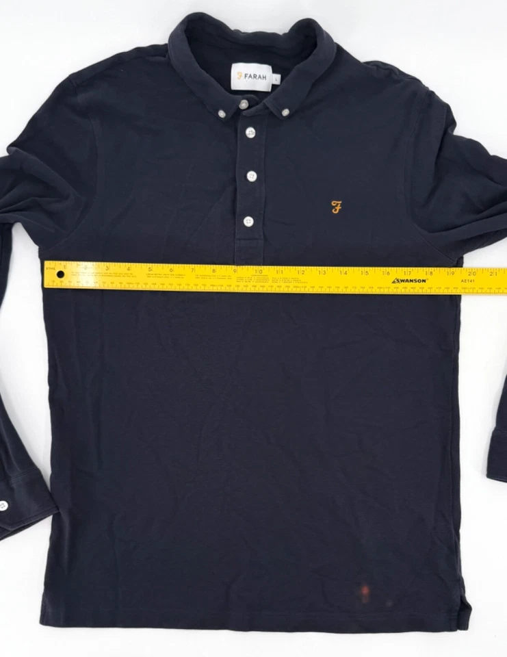 Camisa Farah Para Hombre Grande Azul Cuello Tirador Manga Larga Algodón Foto 3 de 4