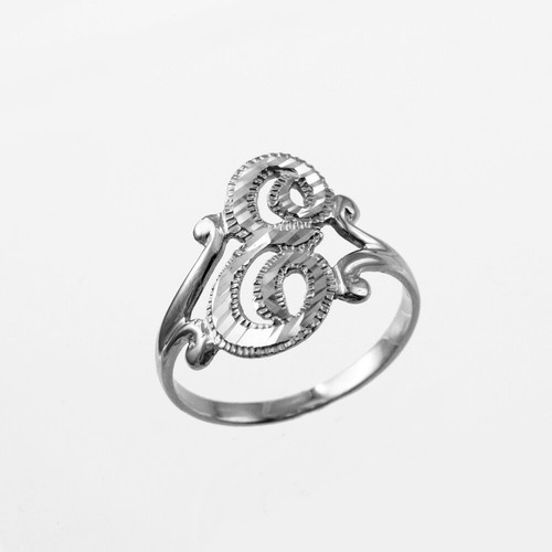 Elegant Sterling Silver Sparkle-Cut Cursive Letter Initial Script Ring for Women