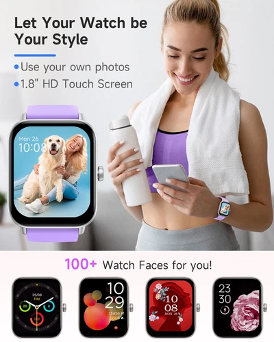 Smart Watch for Women Men for Android iOS, Alexa Built-in, 1.8 IP68 Waterproof