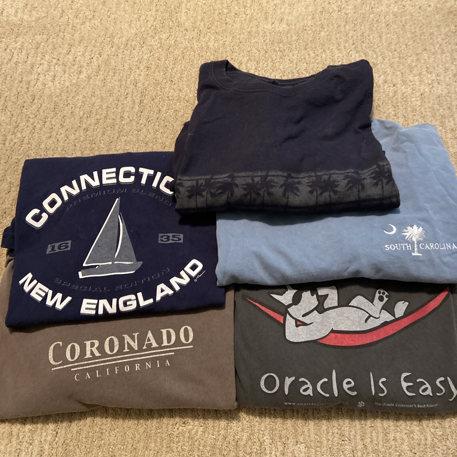 Travel Tees Lot of 5 Men's  XL Tee T-Shirts Connecticut California Oracle Comfy