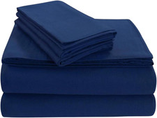 Luxury Dark Blue Flannel Deep Pocket Sheet Set, Full Size