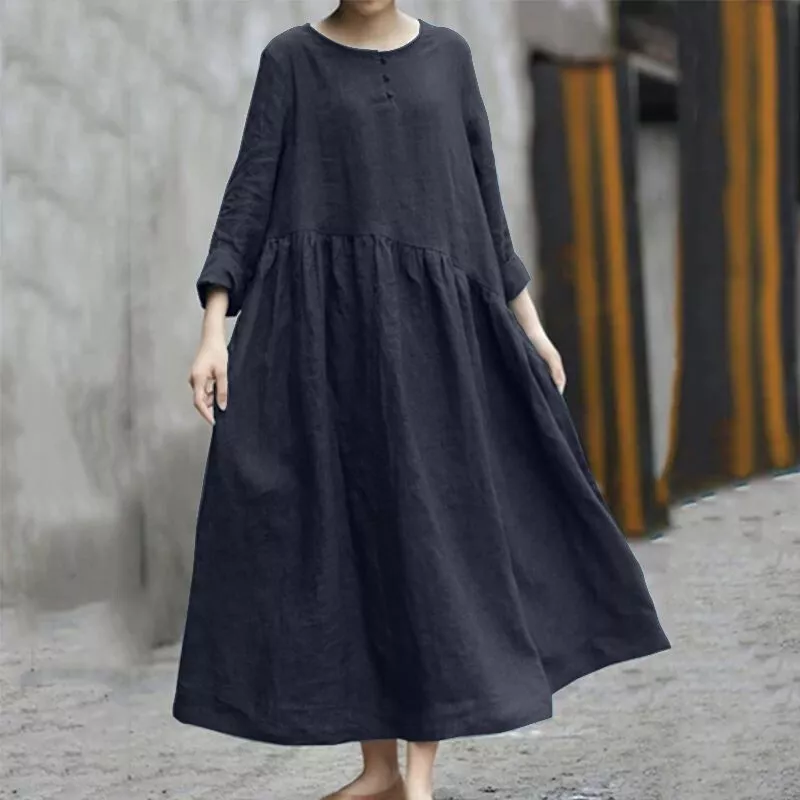 Ladies black top linen dress