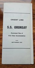 S.S. Oronsay  1st Class Acc Plan 1959 Orient Line