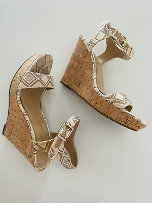 Jessica Simpson Women's Beige Wedge Open Toe Cork Heel