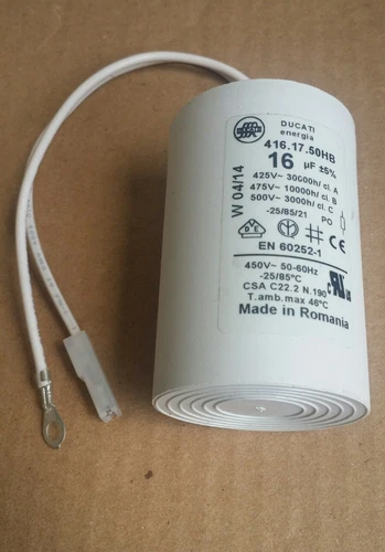DUCATI ENERGIA 16uF CAPACITOR 416.17.50hb w04/14 EN60252-1 450V Sbw-b090-dr38.yy