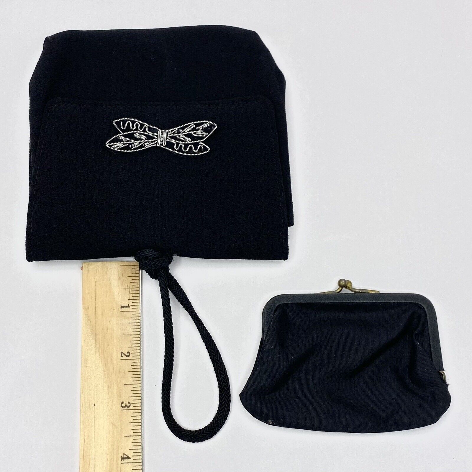 Vintage BLACK SILK Evening Handbag with Graphite … - image 8