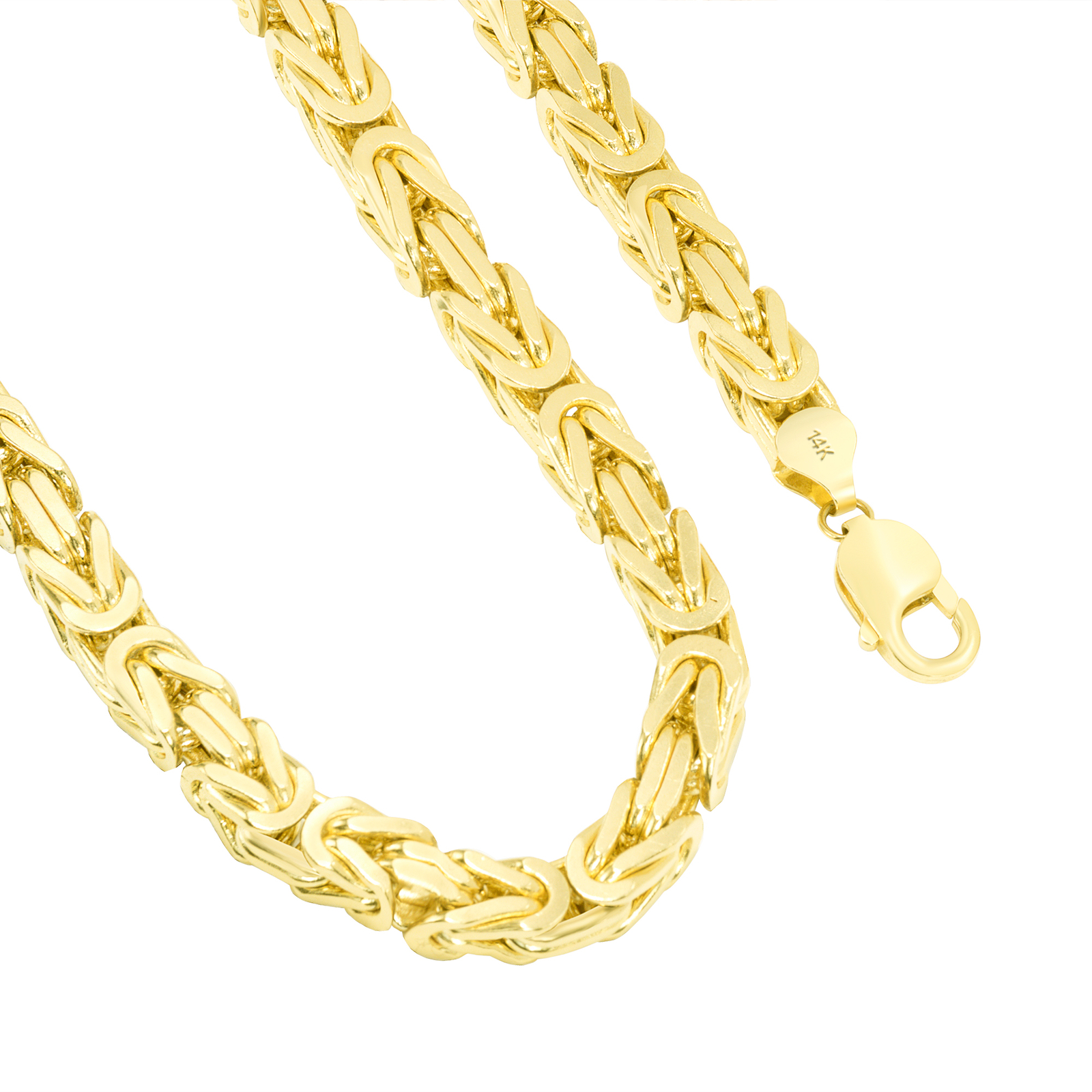 14K Yellow Gold Solid Mens 6mm Byzantine Link Box Chain Pendant