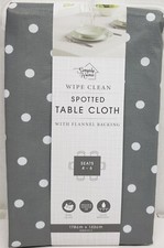 Peva Flannel Back Tablecloth 52"x70" Oblong, WHITE POLKA DOTS ON GREY, SH