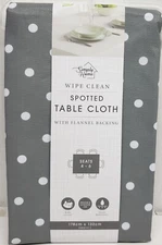 Peva Flannel Back Tablecloth (52"x70") Oblong, WHITE POLKA DOTS ON GREY, SH