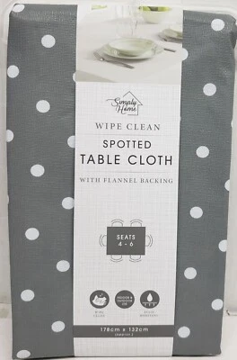 SIMPLY HOME Peva Flannel Back Tablecloth (52"x70") Oblong, WHITE POLKA DOTS ON GREY, SH