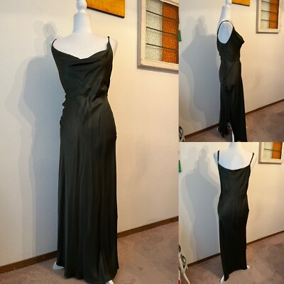 By Anthropologie Green Halter Formal Dress Wm Md Adj Spaghetti Straps Side  Slits | eBay