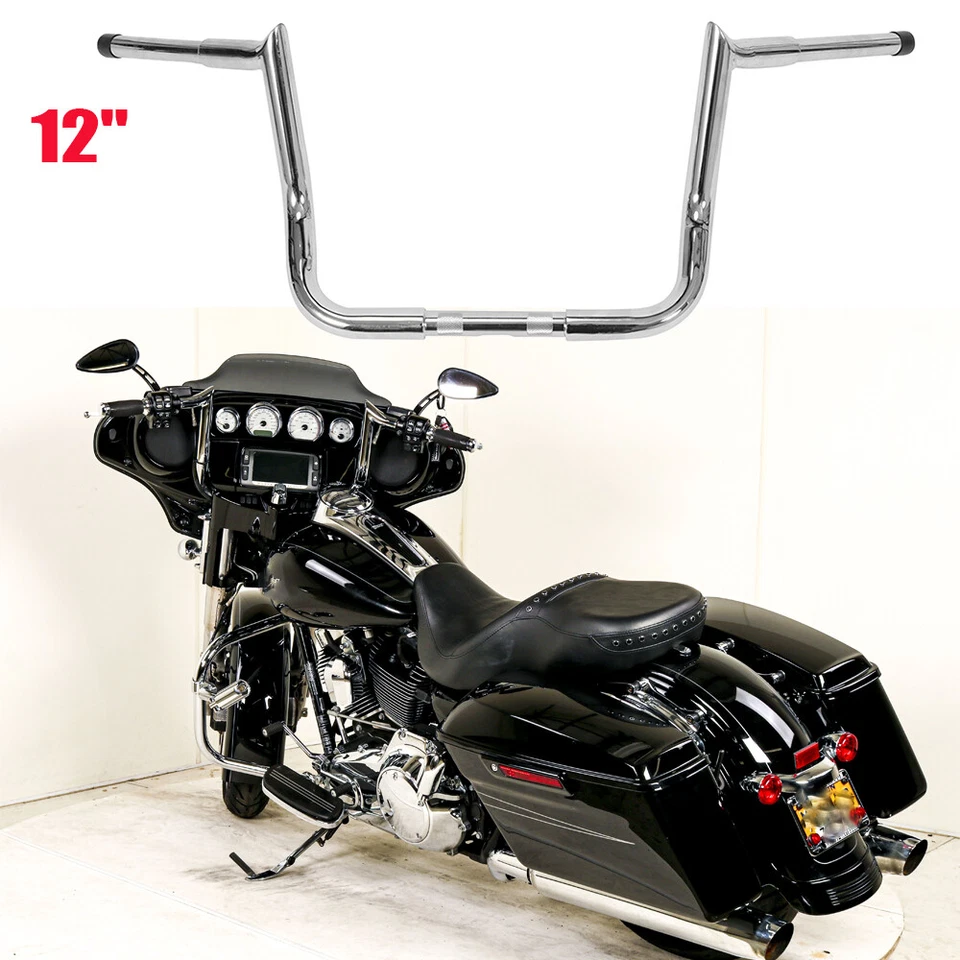 For Harley Electra Glide FLHT 1982-2022 Chrome 12" Rise Ape Hanger Bar Handlebar - Image 2 of 4