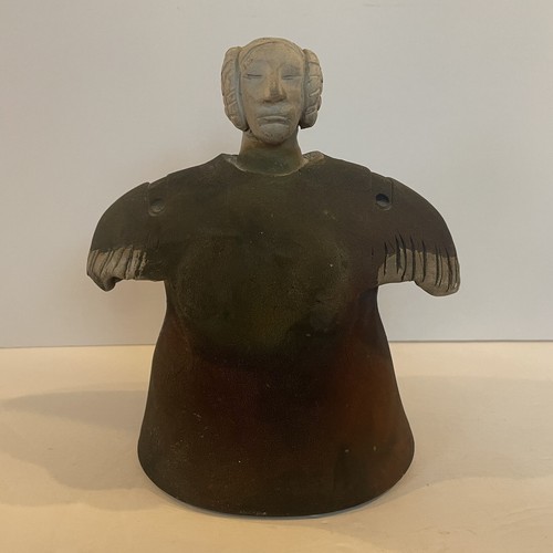 Leslie Mitchell Signed Multi Color Raku Pottery Woman Dress Sculpture Dallas TX