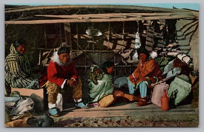 Postcard Eskimo Using His Skin Boat for a House Inuit Native People Unposted