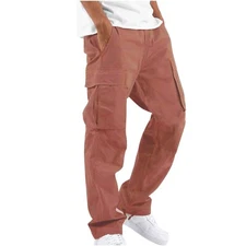 Men's Straight Cargo Pants Solid Color Casual Multi Pockets Military Trousers