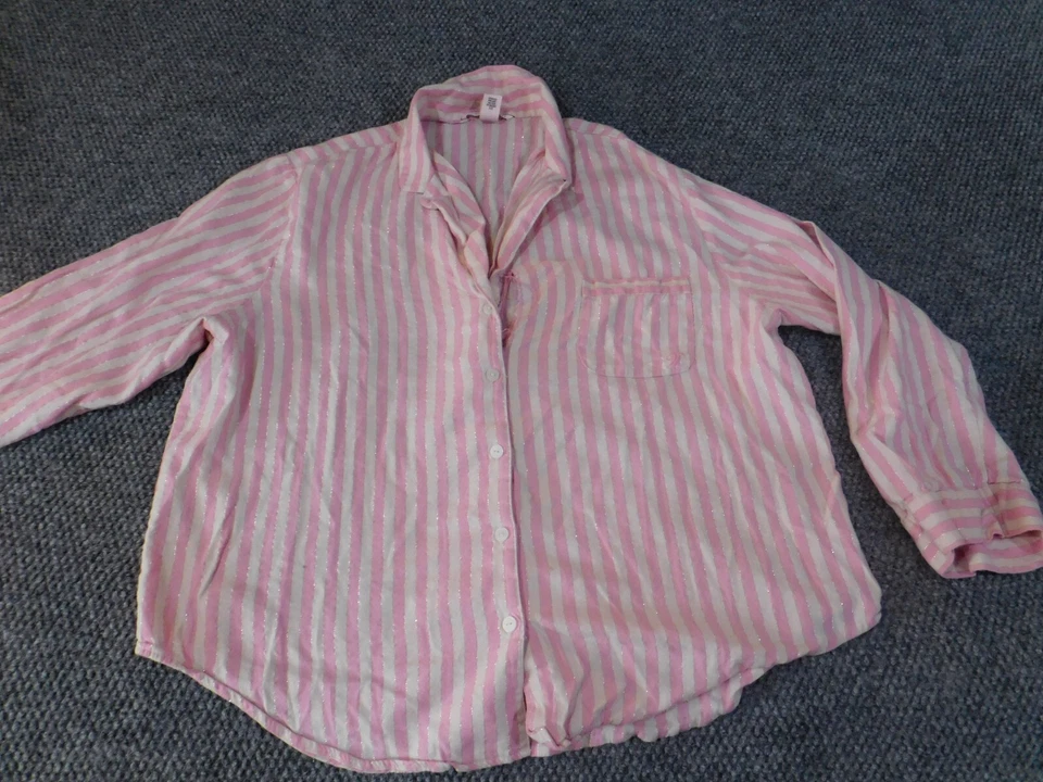 Victoria Secret Pajamas Large pink striped womens button up pink top gown — 第 2/4 张图片