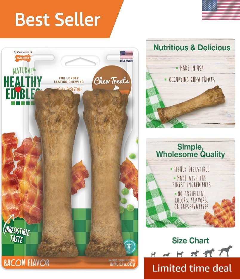Nylabone Healthy Edibles Bacon Flavor Dog Chews - X-Large Souper Size, 2 Count