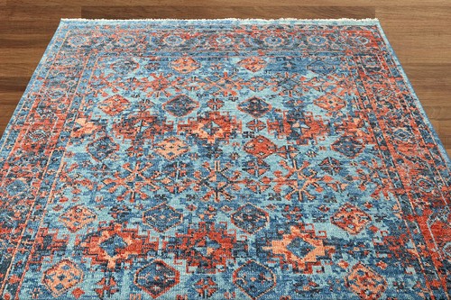 3'11"x5'5'' Blue Hand Knotted Traditional Oushak Arts & Crafts Wool Area Rug - Picture 4 of 8