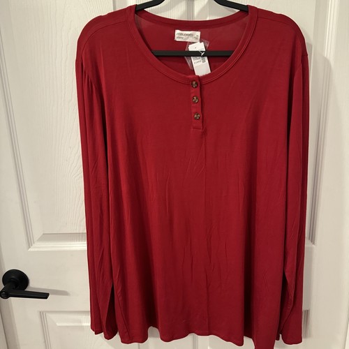Maurices Sleep Women XL Red Shirt long sleeve Scoop Neck tee PJ 3 Buttons NEW - Picture 6 of 8