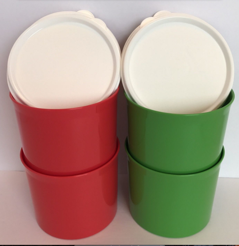 Tupperware Christmas Gift Canisters Set of 4 w/ Seals 2-cup Red Green New - Picture 5 of 7