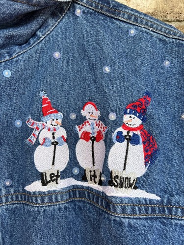 Storybook Knits Snowman Let It Snow Denim Jacket. Size Large. 100% Cotton - Picture 2 of 12
