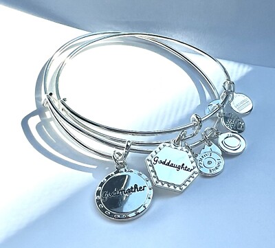 Alex And Ani Godmother Goddaughter Bangle Set Shiny Silver Charm