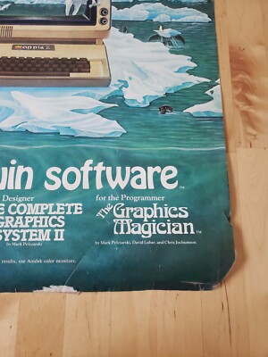 Apple Computer Vintage Poster with Unicorn, penguins and dolphins