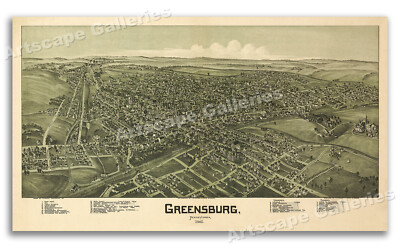 Greensburg Pennsylvania 1901 Historic Panoramic Town Map - 20x36