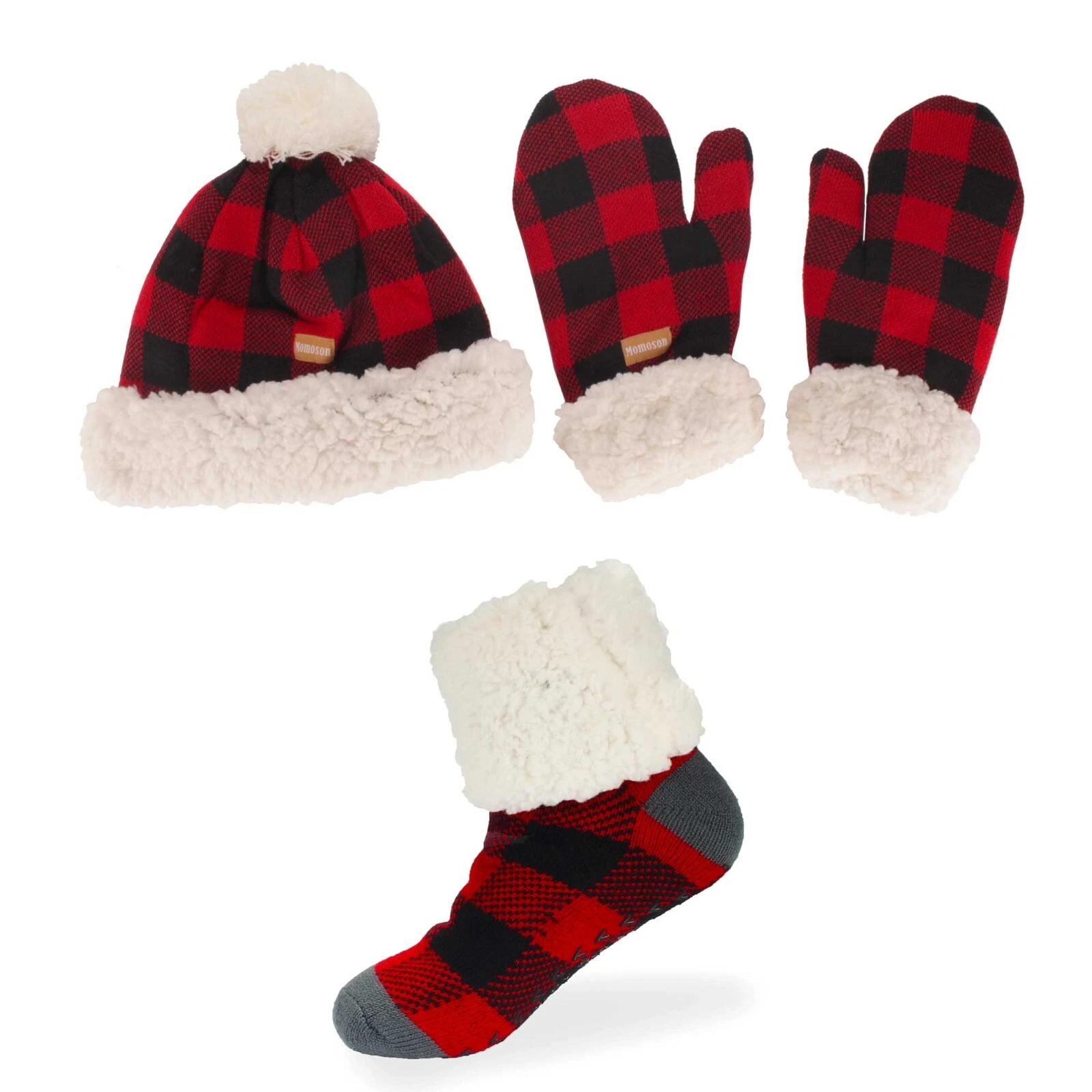 Women's Super Soft Warm Fuzzy Cozy Winter Socks, Beanie Pom Pom Hat and Mittens