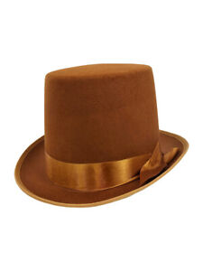 Steampunk Brown Tan Tall Bell Hop Topper Victorian Willy Wonka Costume Top Hat