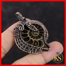Pear Natural Ammonite Fossil Mother Wire Wrapped Wedding Pendant Jewelry Copper