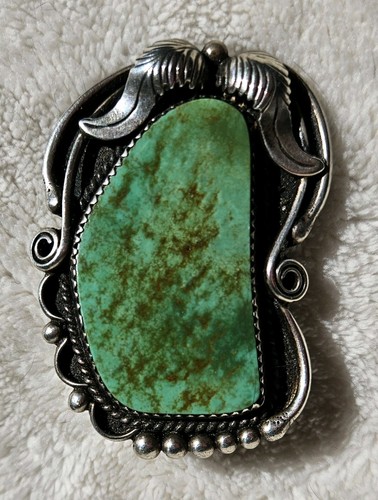 Vtg Large Green Turquoise Sterling Bolo Signed Richard Rainbow Navajo Royston