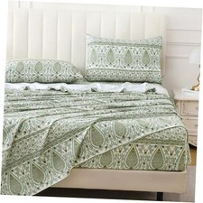 Size Paisley Printed Sheet Set,4 Pieces Boho Style Breathable Soft King Green
