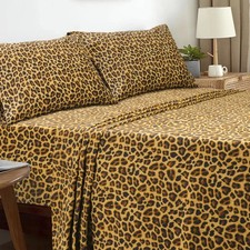 Sleepdown Cotton Bed Sheet Set - Leopard Brown, Full